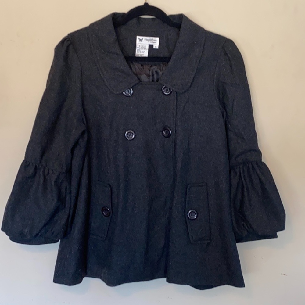 Grey double breasted swing pea coat Large